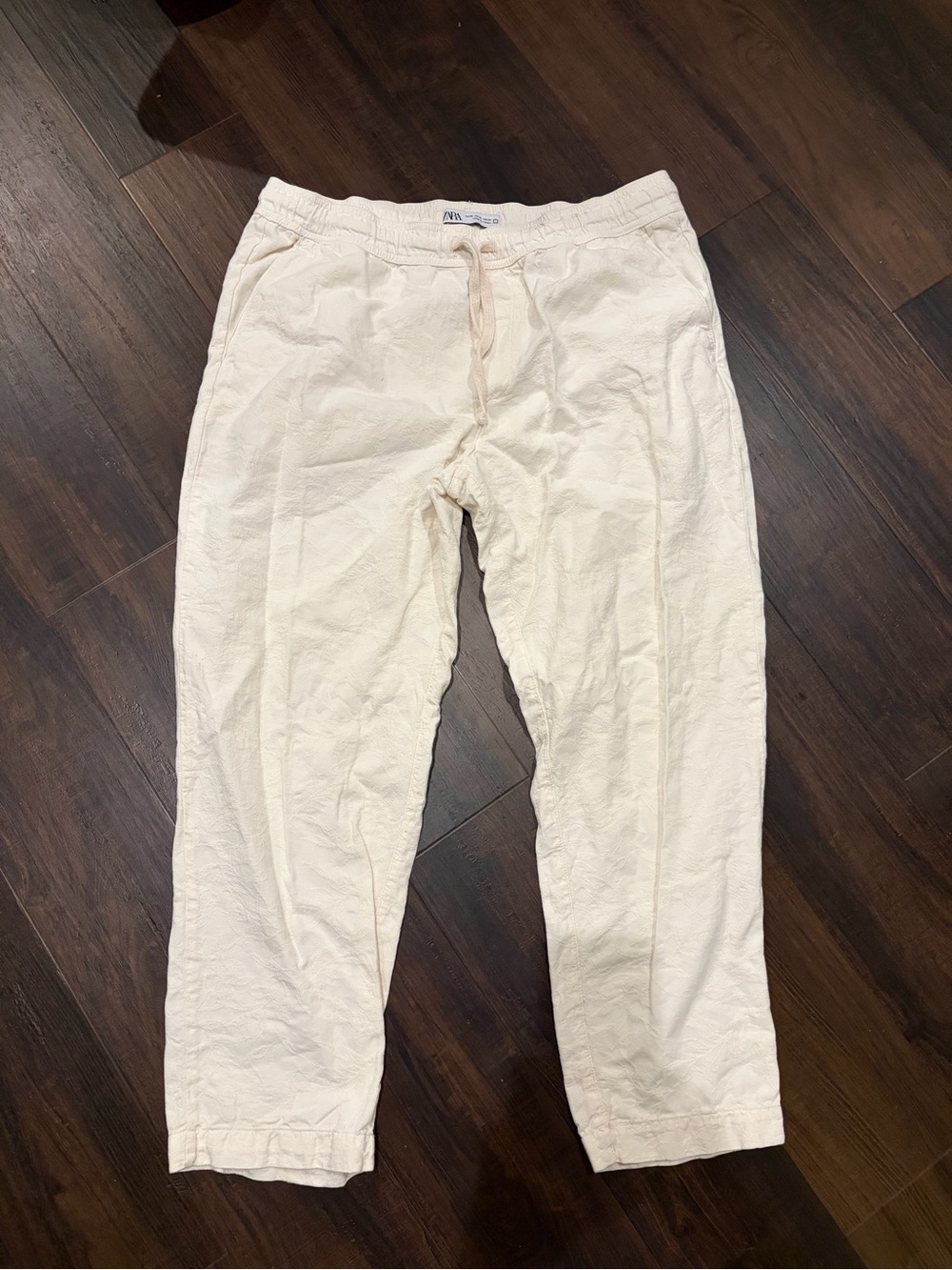 Zara Textured Drawstring Pants Women’s XL White Cotton